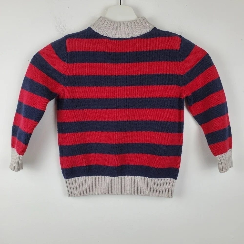 Hanna Andersson 100 US 4 Sweater Red Blue Stripes Mockneck 1/4 zip Combed Cotton